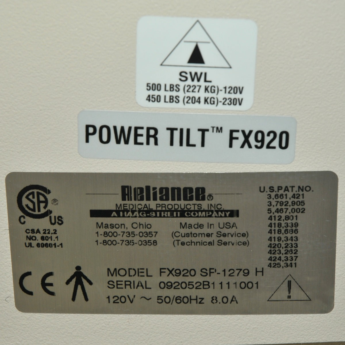 Reliance FX920 ENT Procedure Exam Opthalmology Chair FX 920 425 SP-1280 Cabinet