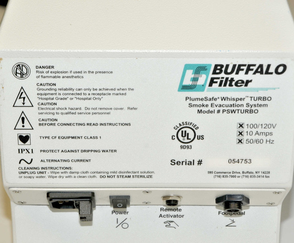 Buffalo Filter Whisper Turbo PlumeSafe Smoke Evacuation System Suction PSWTURBO