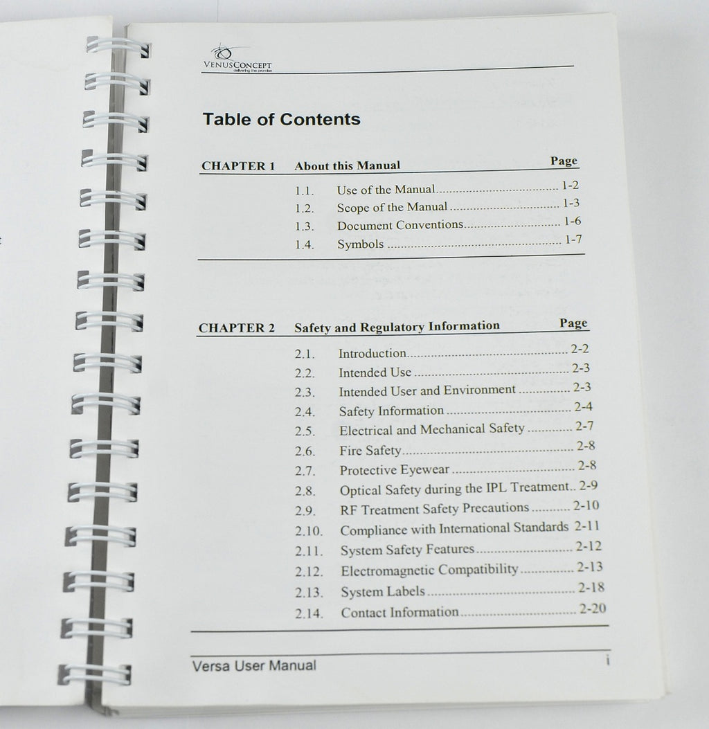 VenusConcept Venus Versa User Manual Clinical Guide Operator Instruction Book