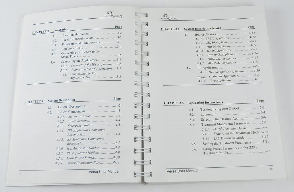 VenusConcept Venus Versa User Manual Clinical Guide Operator Instruction Book