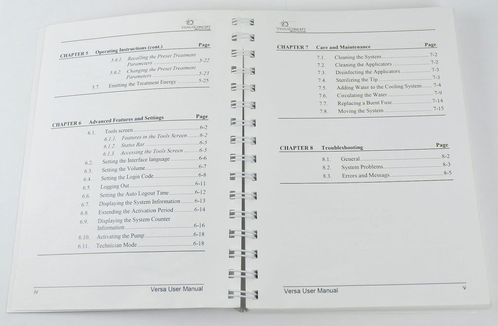 VenusConcept Venus Versa User Manual Clinical Guide Operator Instruction Book