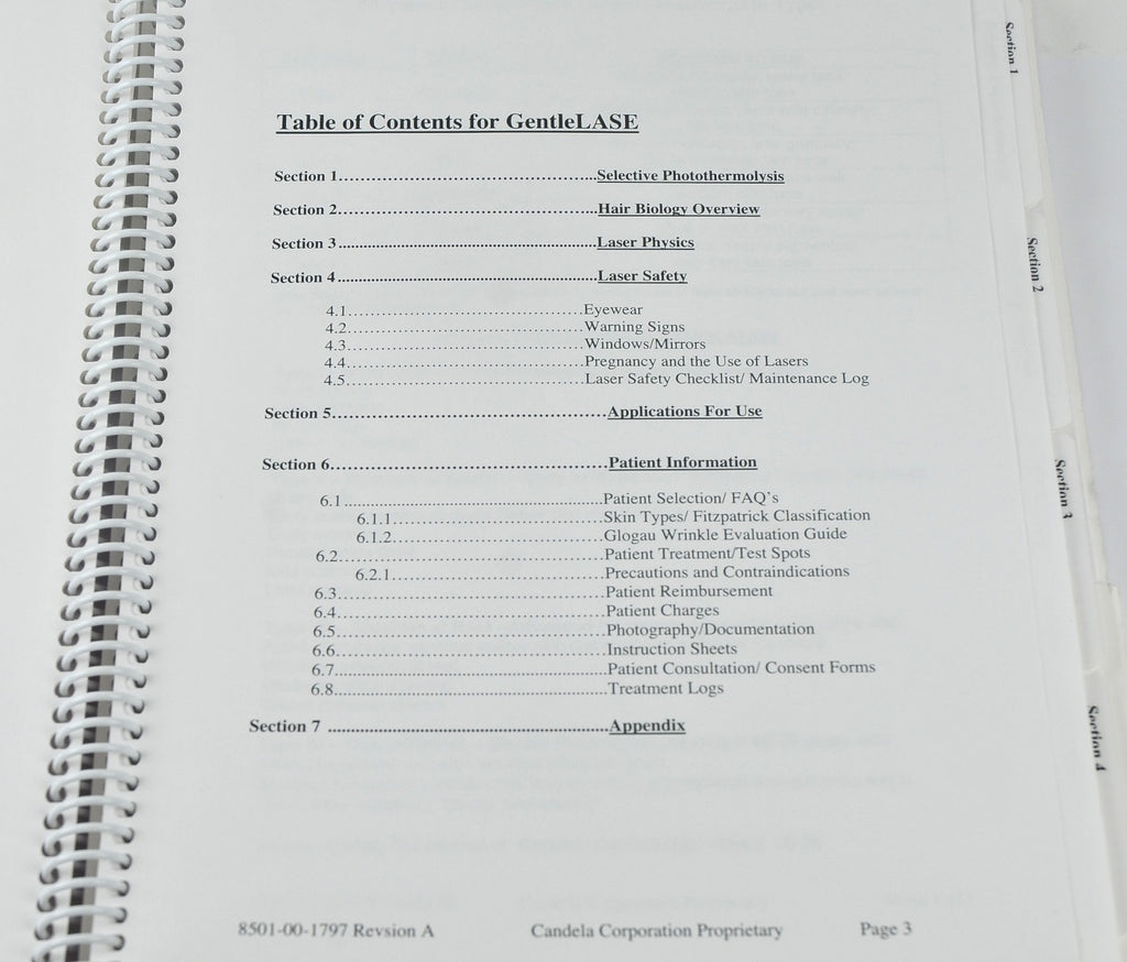 Candela Laser GentleLase In Service Manual Booklet Clinical Reference Guide