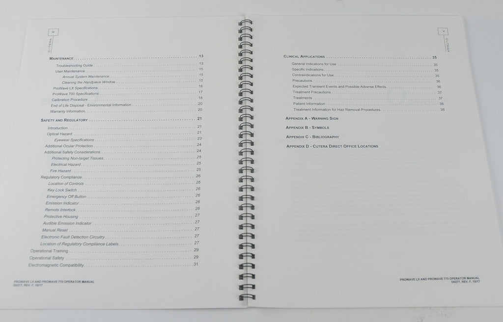 Cutera ProWave LX 770 Operator Manual User Guide Pro Wave Handpiece Reference