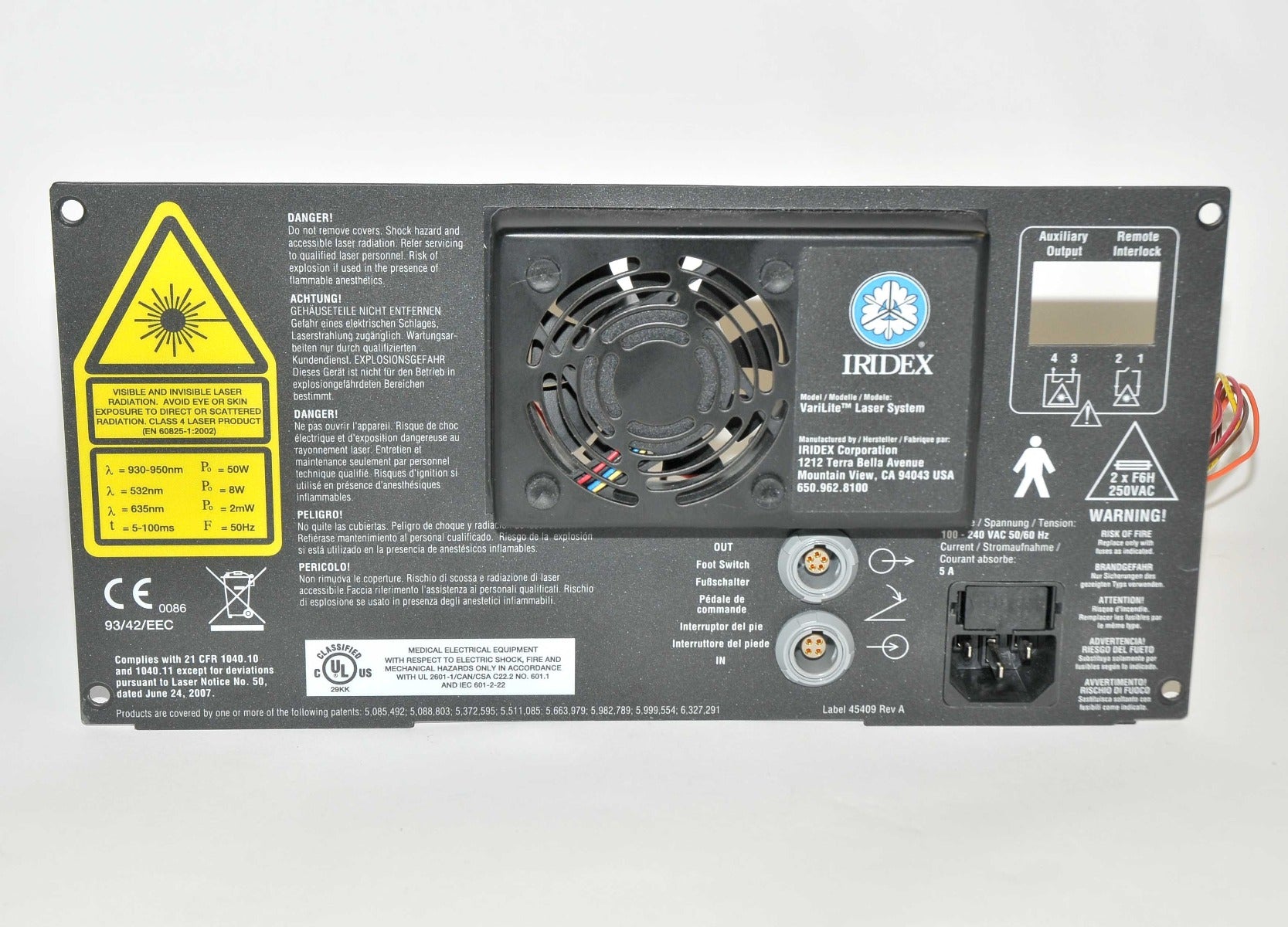 Iridex Varilite Laser Rear Back Panel Fan Cover Face Plate Panel PARTS AS IS