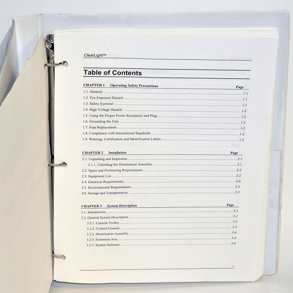 Lumenis Laser ClearLight Acne Photoclearing User's Manual Operator's Instruction