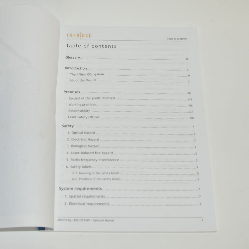 Cynosure Palomar Affirm CO2 Laser Operator's User Manual 850-1073-001 Guide C02
