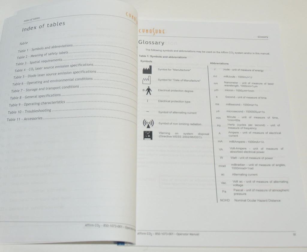 Cynosure Palomar Affirm CO2 Laser Operator's User Manual 850-1073-001 Guide C02