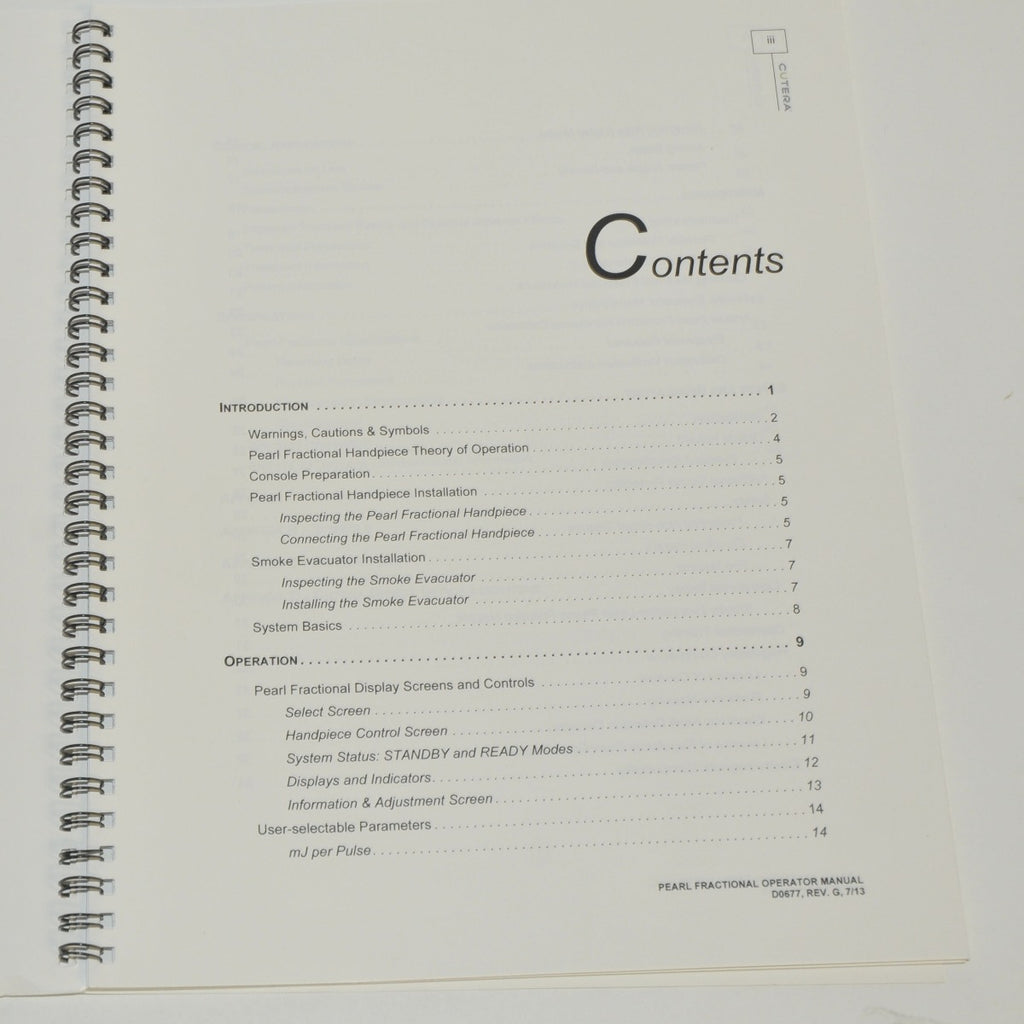 Cutera XEO Pearl Fractional Laser Operator Manual User Guide Handpiece Training