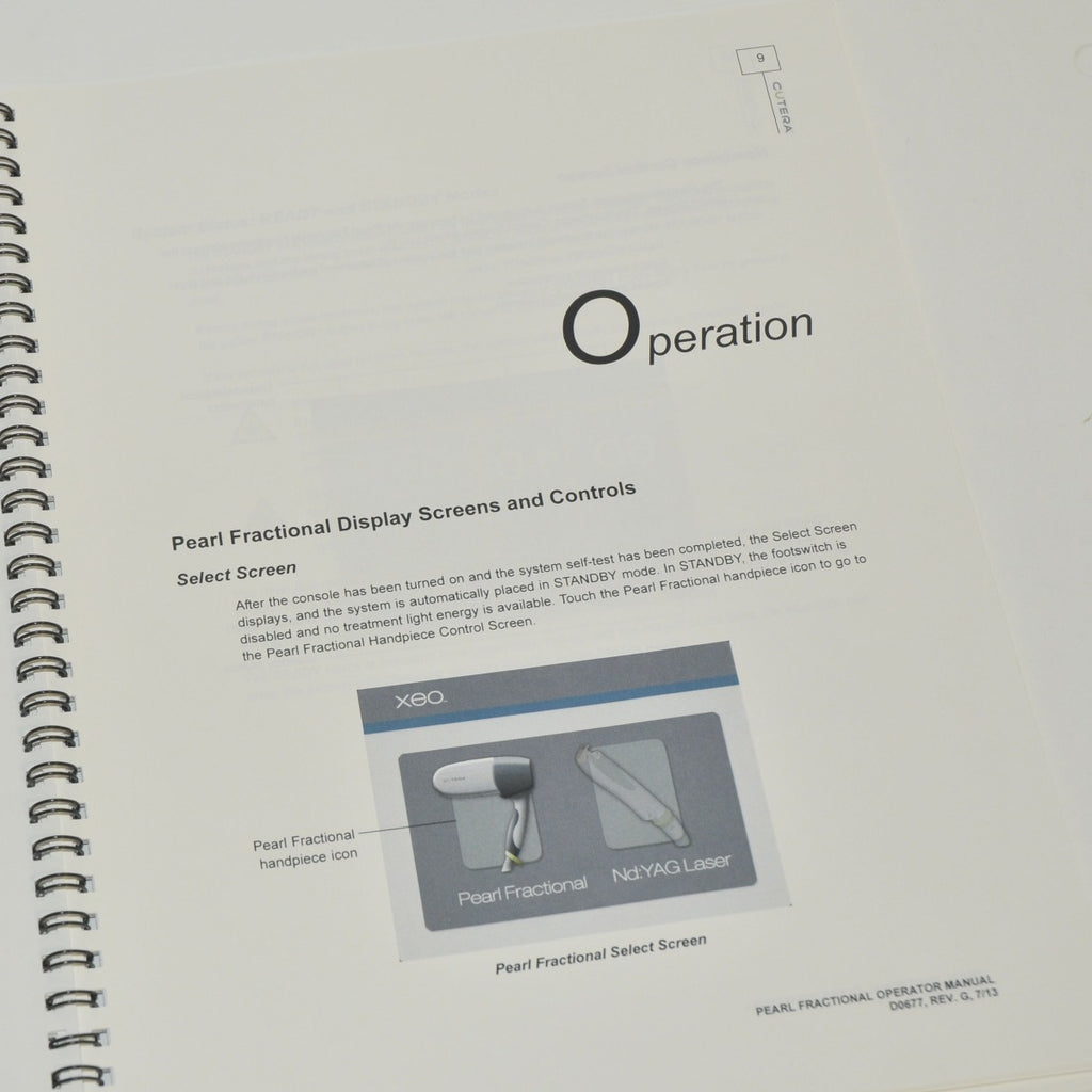 Cutera XEO Pearl Fractional Laser Operator Manual User Guide Handpiece Training