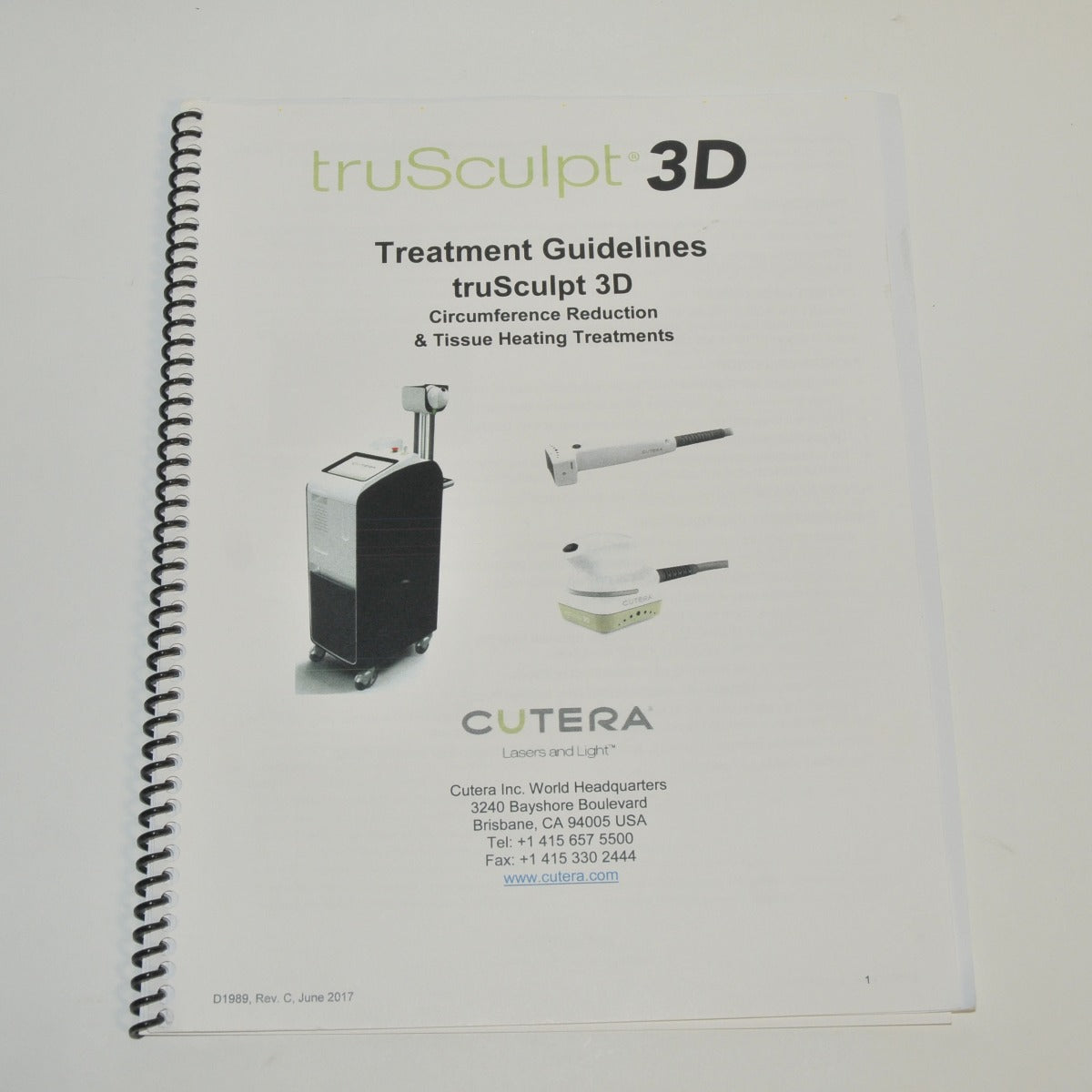 Cutera Lasers truSculpt 3D Treatment Guideline Operator Manual D1989 Instruction