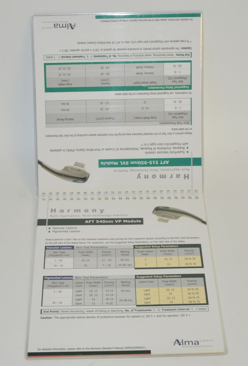 Alma Lasers Harmony Handpiece Quick Reference Guide AFT 532 1064 1320 nm Nd YAG