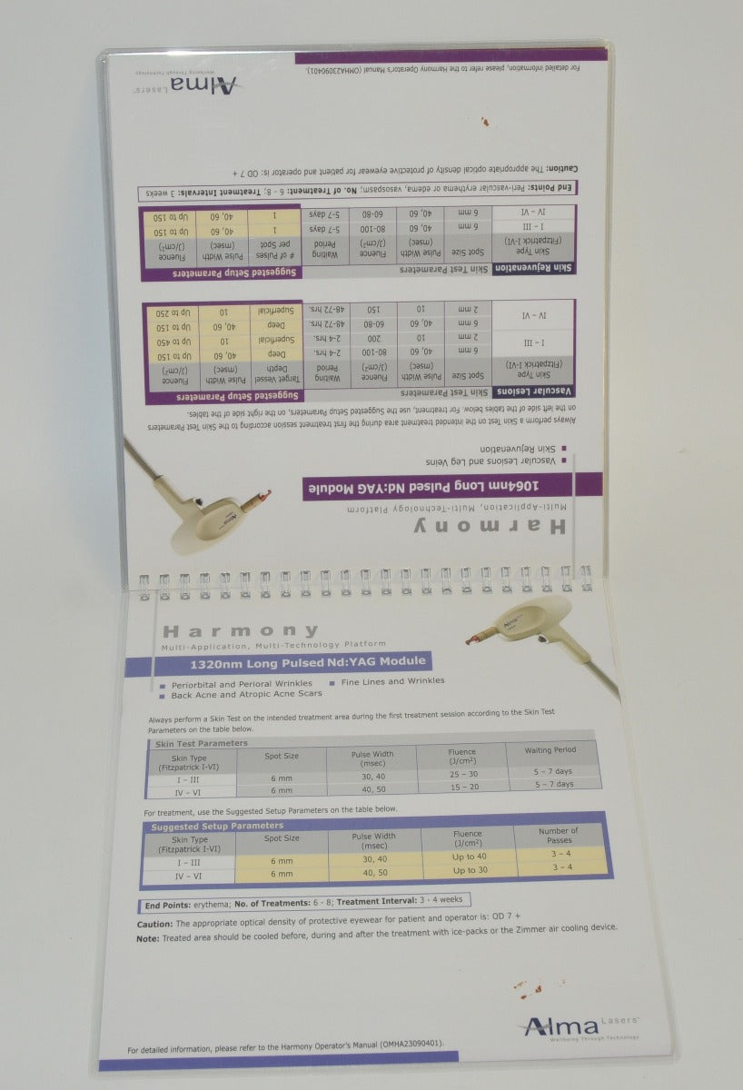 Alma Lasers Harmony Handpiece Quick Reference Guide AFT 532 1064 1320 nm Nd YAG