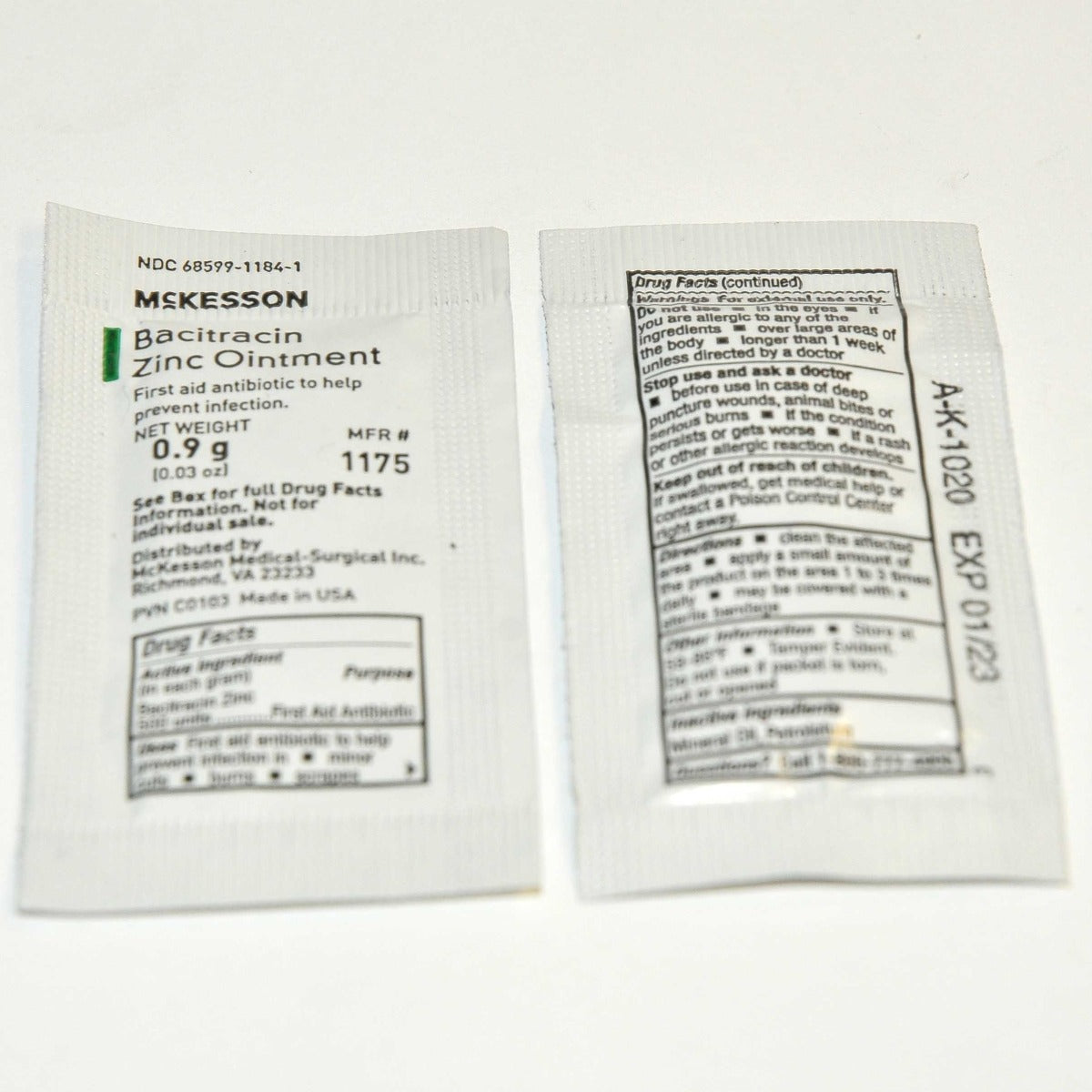 Bacitracin Zinc Ointment First Aid Antibiotic .6 Gram Bx (x144 Packets) Bulk Lot