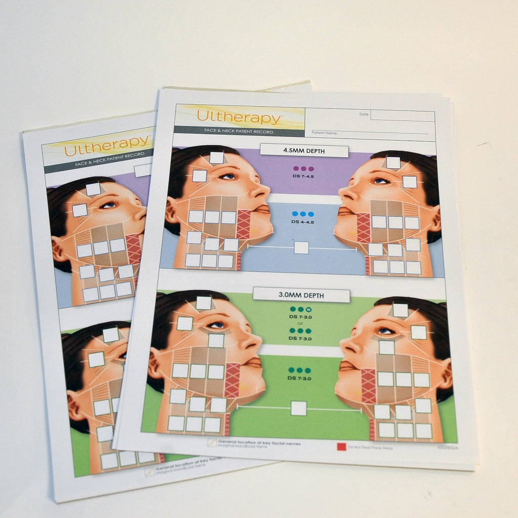 Ultherapy Face Neck Patient Record Sheet Treatment Reference Guide Pad 1002832A