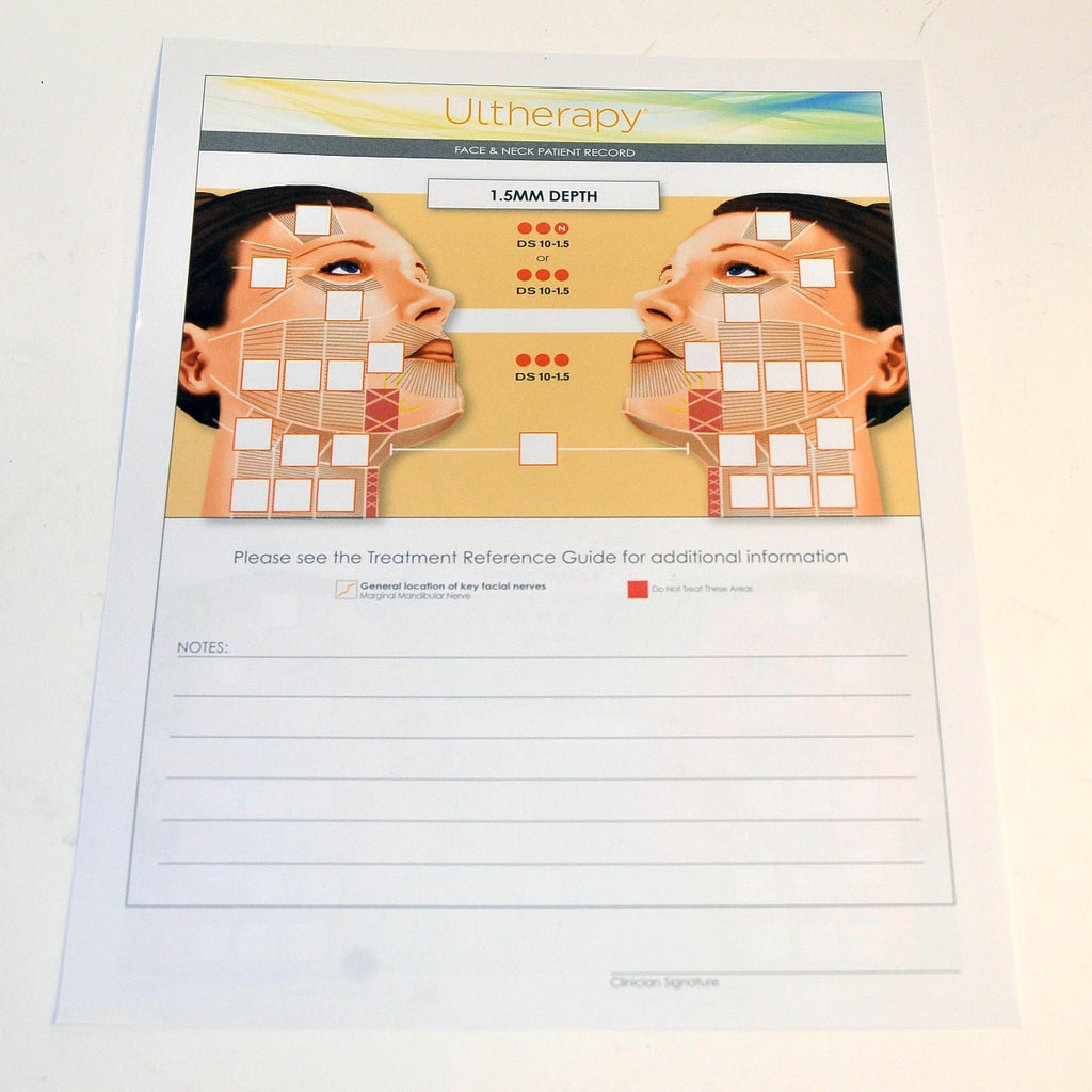 Ultherapy Face Neck Patient Record Sheet Treatment Reference Guide Pad 1002832A
