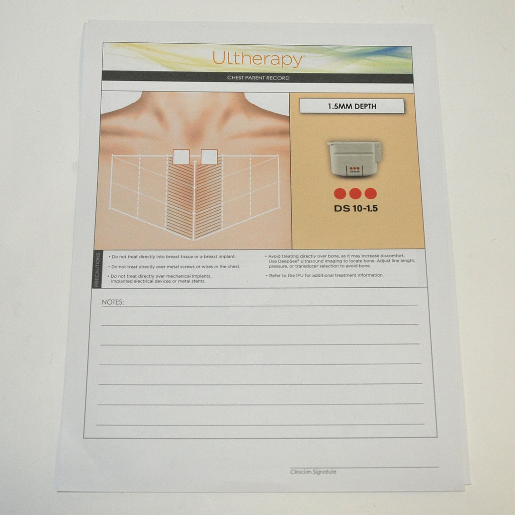 Ultherapy Chest Patient Record Sheet Pad Treatment Reference Guide 1001286C