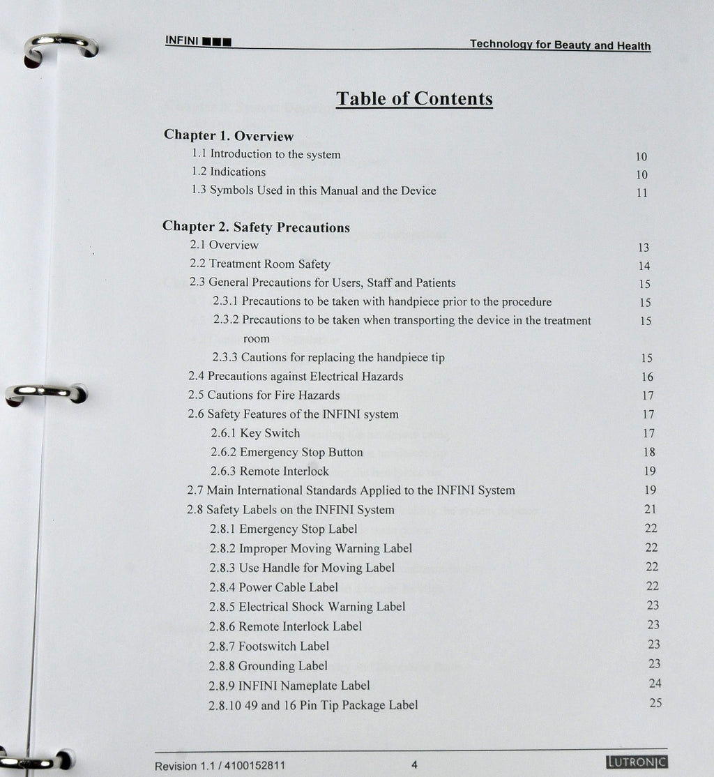 Lutronic Infini RadioFrequency RF Operators Manual User Clinic Handbook Guide