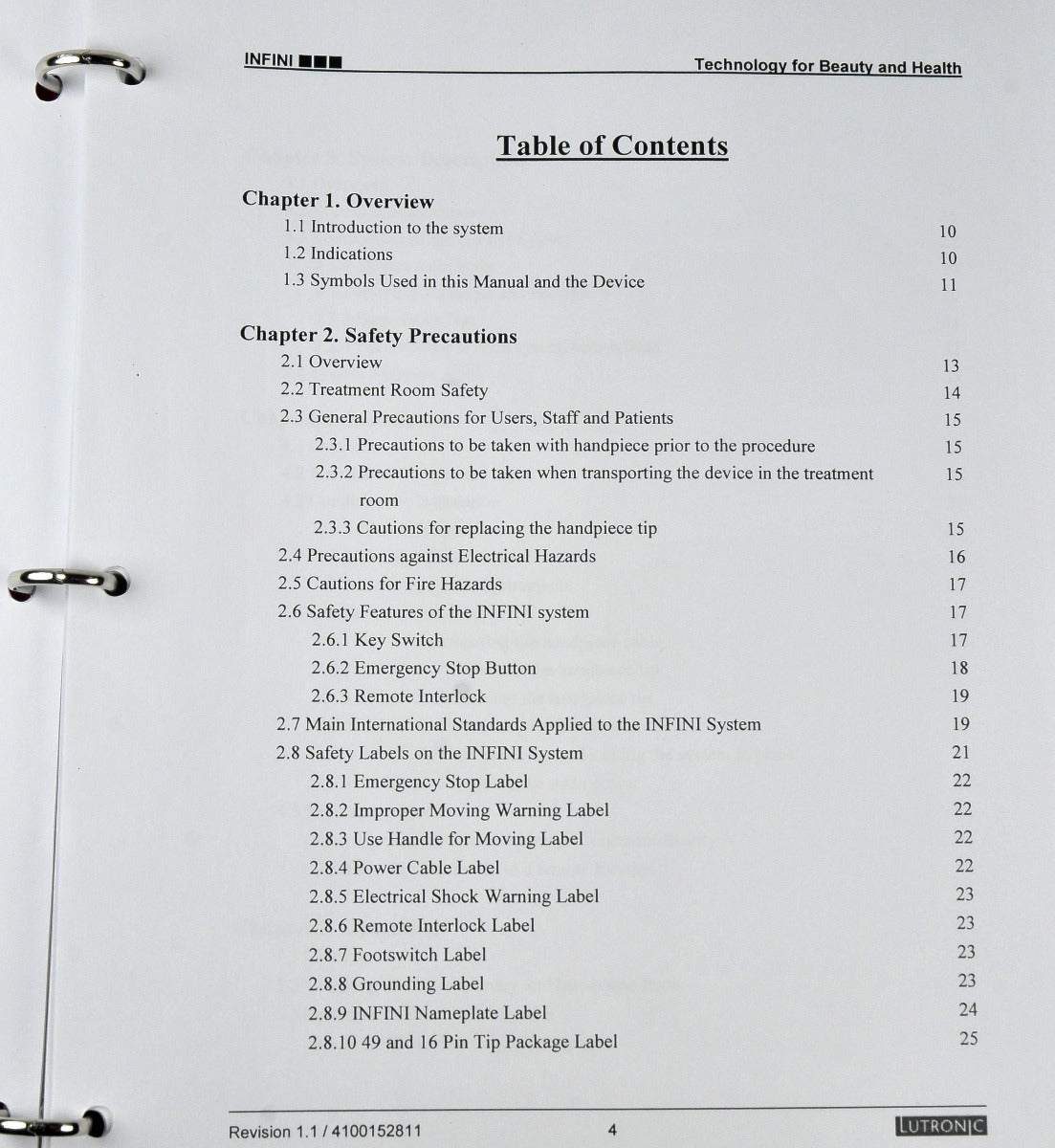 Lutronic Infini RadioFrequency RF Operators Manual User Clinic Handbook Guide