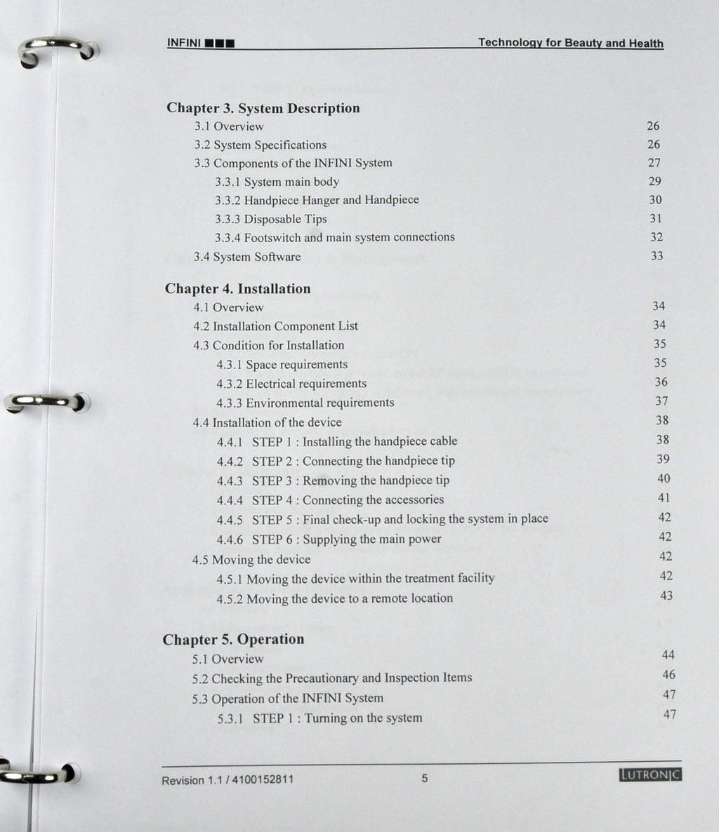 Lutronic Infini RadioFrequency RF Operators Manual User Clinic Handbook Guide