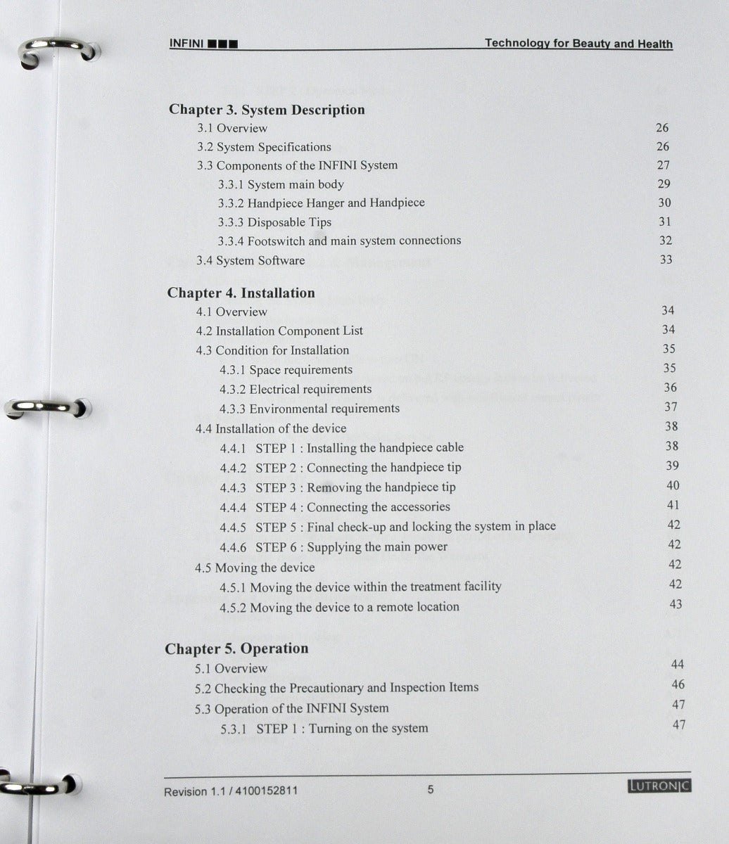 Lutronic Infini RadioFrequency RF Operators Manual User Clinic Handbook Guide