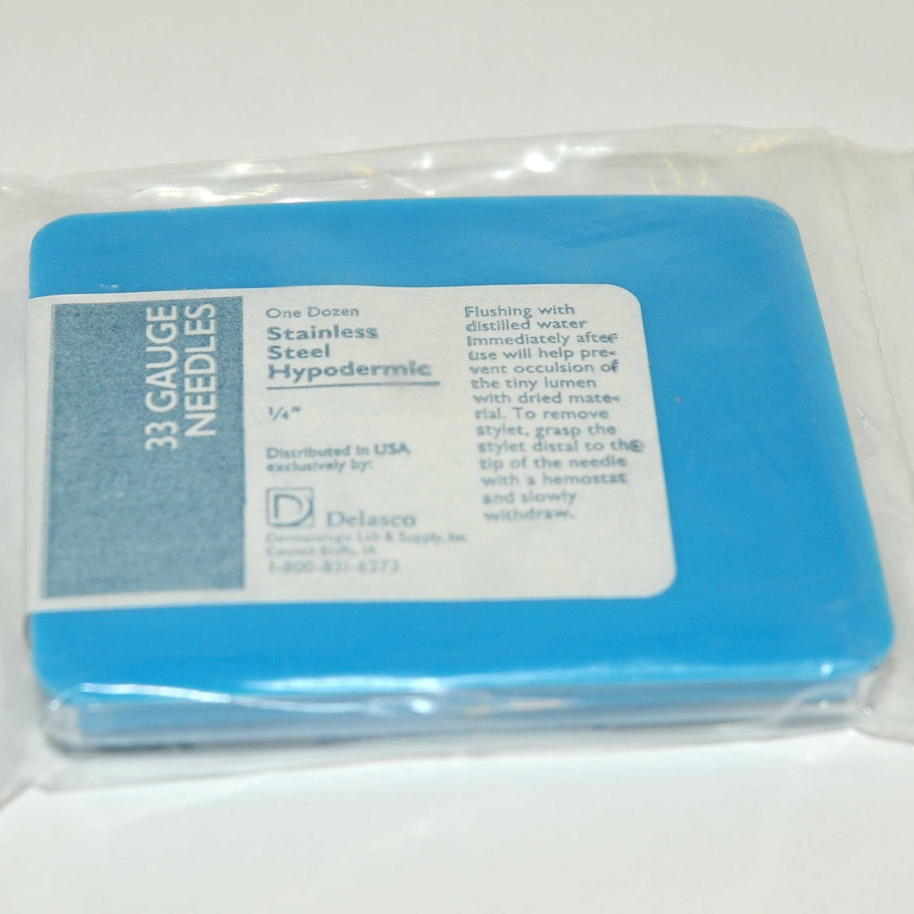 Hypodermic Needles 33G Stainless Steel Delasco 33 Gauge x12 Pc Set