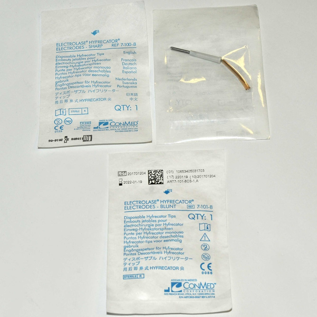 ConMed Electrolase Hyfrecator Electrodes Blunt 7-101-8 Sharp 7-100-8 LOT x3 Pcs
