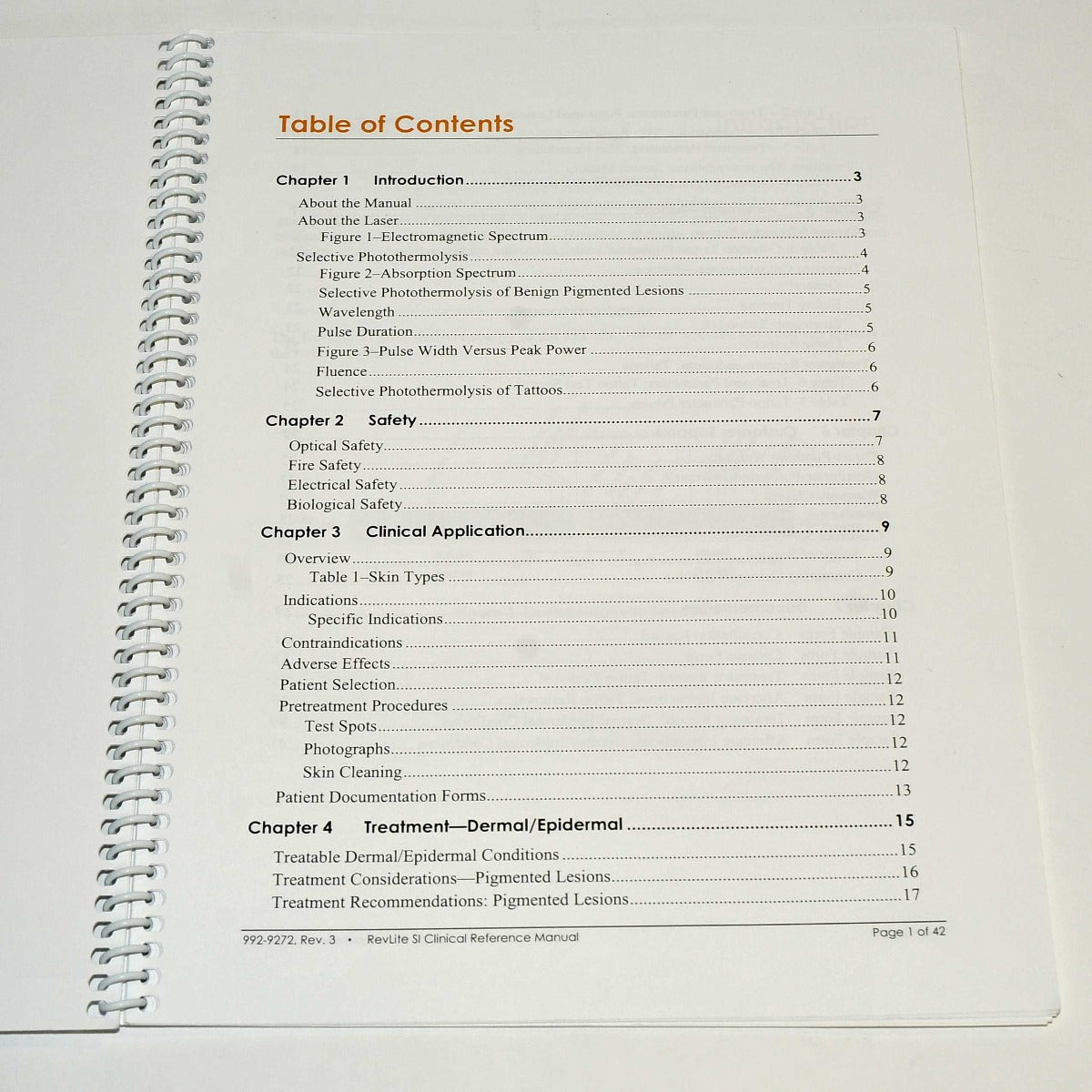 Cynosure RevLite SI Nd YAG Laser Clinical Manual Parameter Preset Guide 992-9272