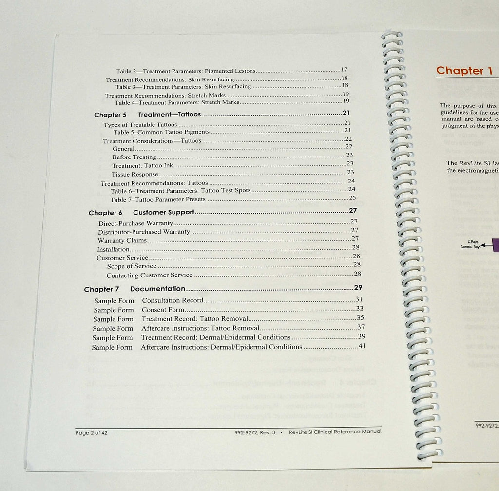 Cynosure RevLite SI Nd YAG Laser Clinical Manual Parameter Preset Guide 992-9272