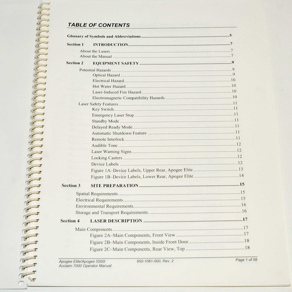 Cynosure Apogee Elite 5500 Acclaim 7000 Laser Operator User Manual 850-1061-000