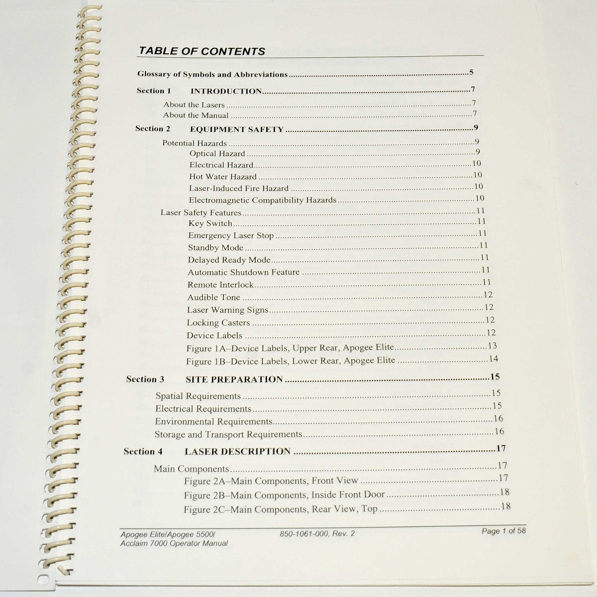 Cynosure Apogee Elite 5500 Acclaim 7000 Laser Operator User Manual 850-1061-000