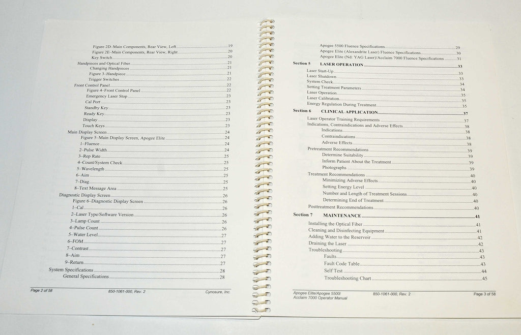 Cynosure Apogee Elite 5500 Acclaim 7000 Laser Operator User Manual 850-1061-000