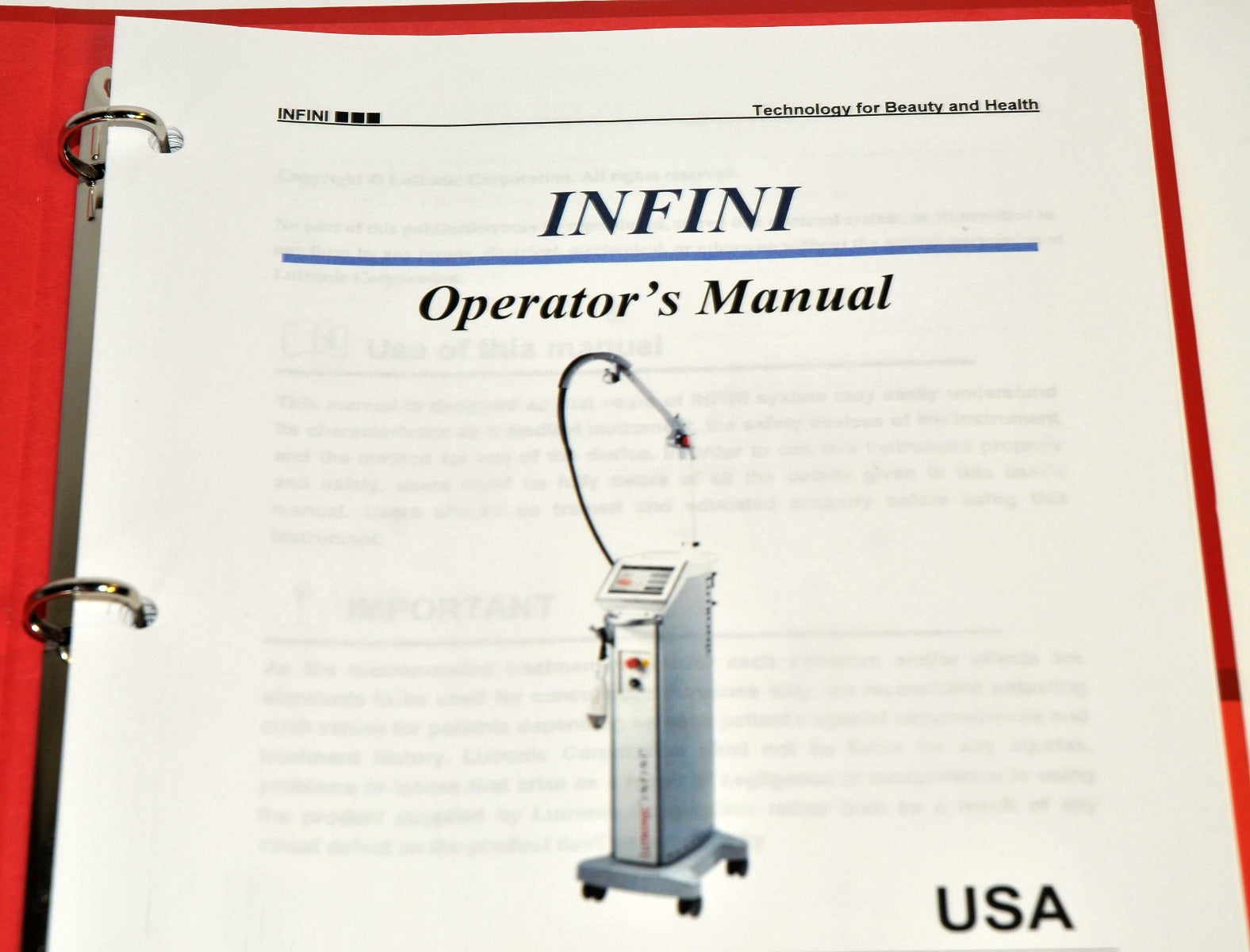 Lutronic Infini RadioFrequency RF Operator Manual Reference User Clinical Guide