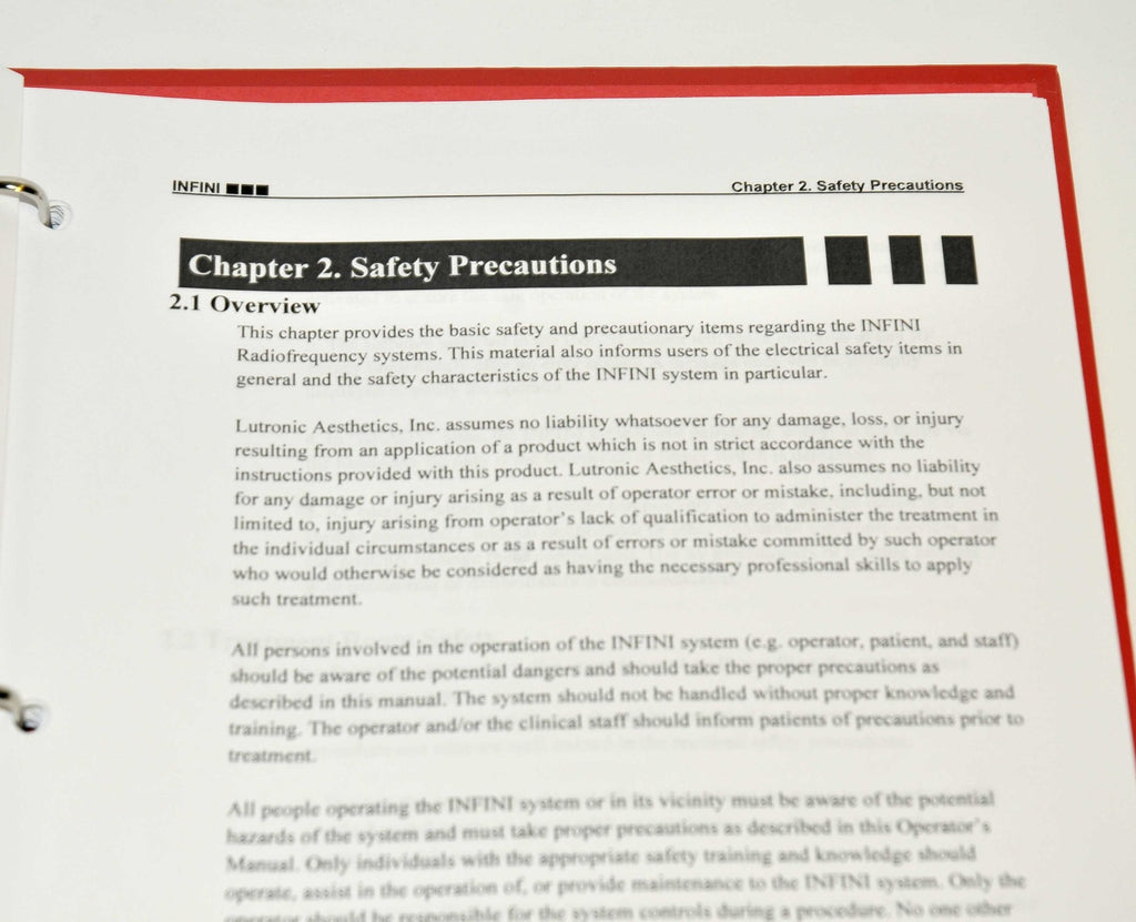 Lutronic Infini RadioFrequency RF Operator Manual Reference User Clinical Guide