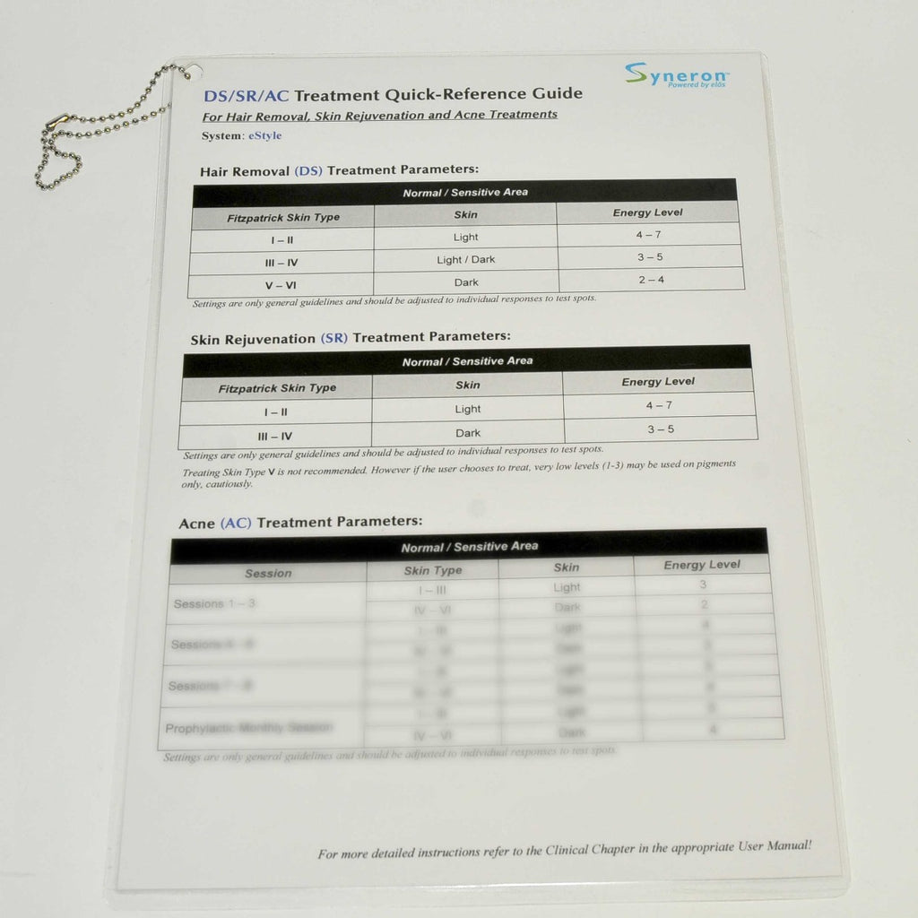 Syneron elos DS SR AC Hair Removal HR Skin Acne Treatment Quick Reference Guide