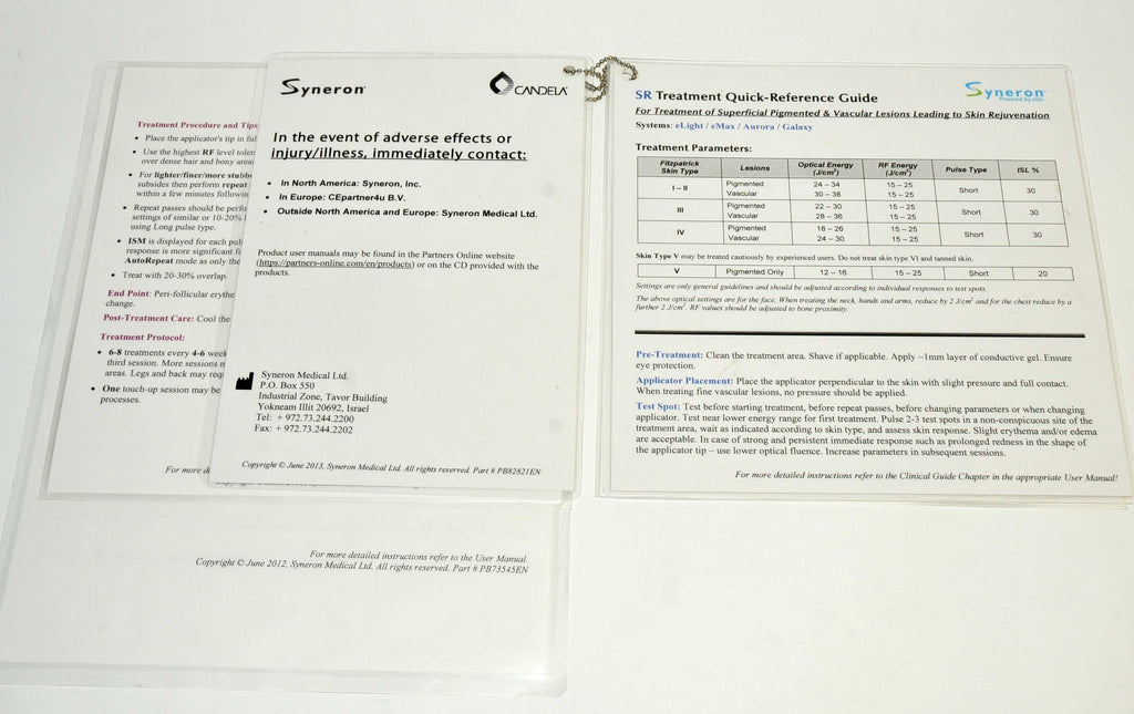 Syneron Sublative RF Quick Reference User Guide elos Plus eTwo eMatrix Treatment