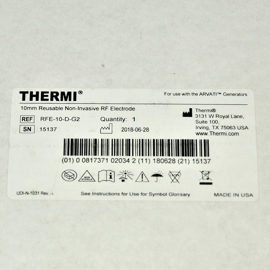 Thermi Arvati 10mm Reusable ThermiSmooth RF Electrode Handpiece RFE-10-D-G2