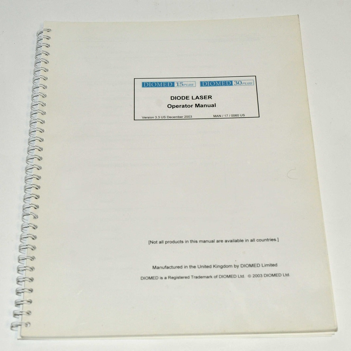 Diomed 15Plus 30Plus Diode Laser Operator Manual User Guide Clinical Instruction