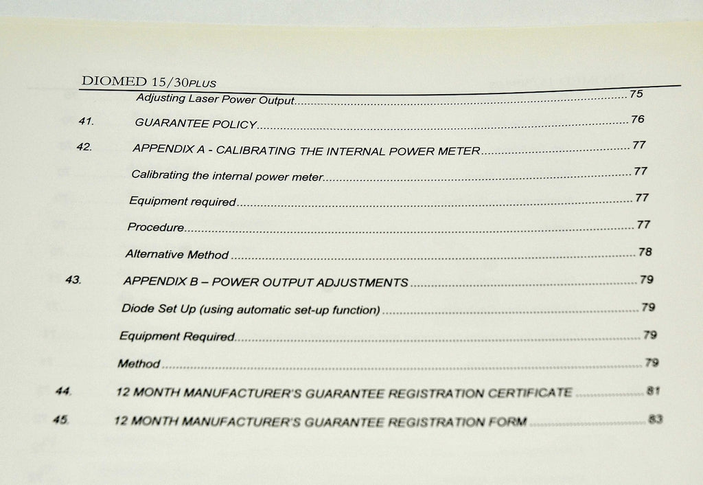 Diomed 15Plus 30Plus Diode Laser Operator Manual User Guide Clinical Instruction