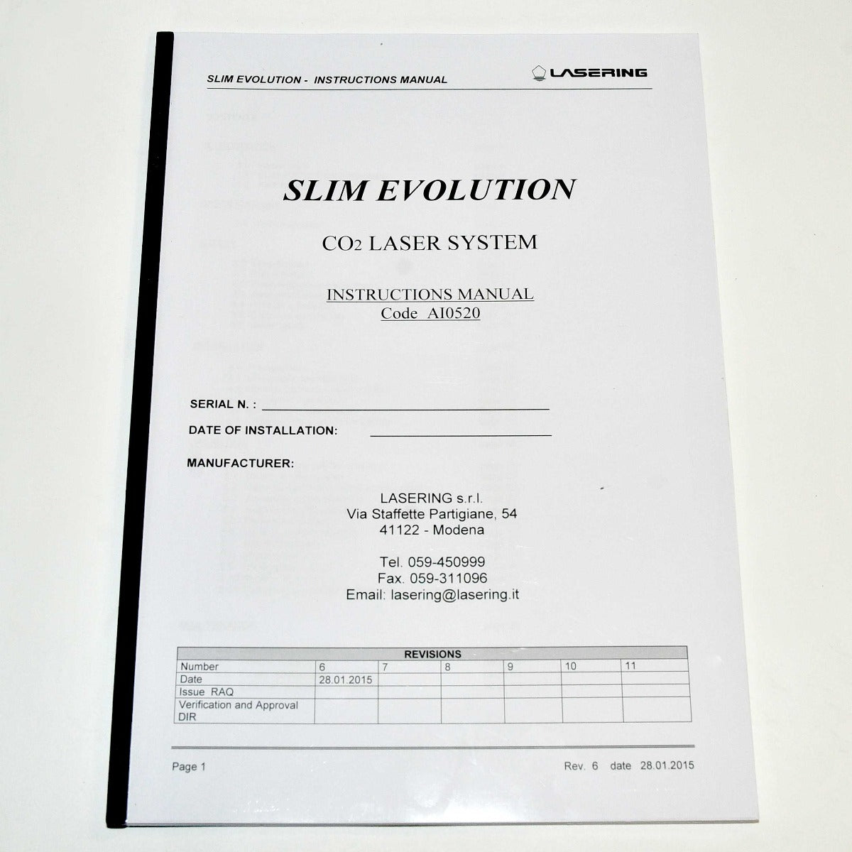 LASERING Slim Evolution CO2 Laser Operator Instruction Manual User Guide Booklet