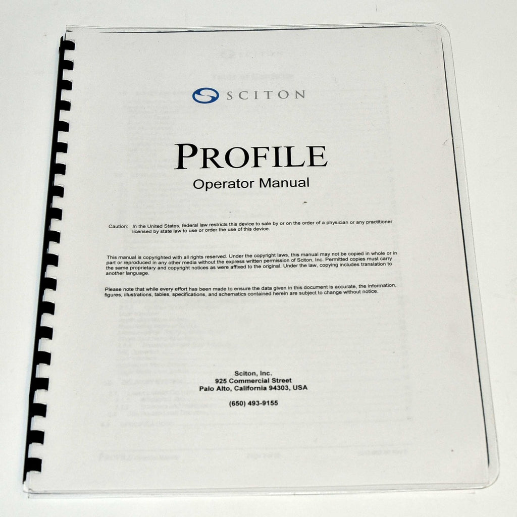 Sciton Profile Laser Operator Manual User Instructional Training Guide Booklet