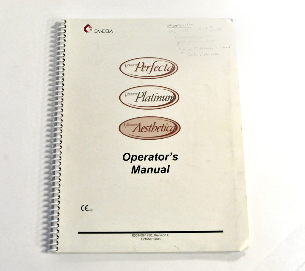 Candela VBeam Perfecta Platinum Aesthetica Operator Manual 8501-00-1780 V Beam