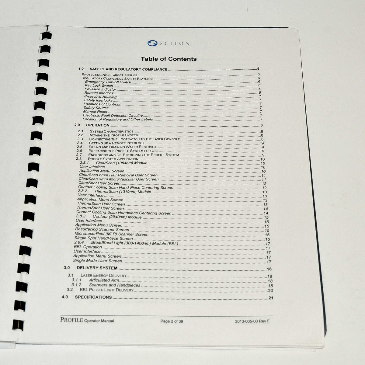Sciton Profile Laser Operator Manual User Instructional Training Guide Booklet