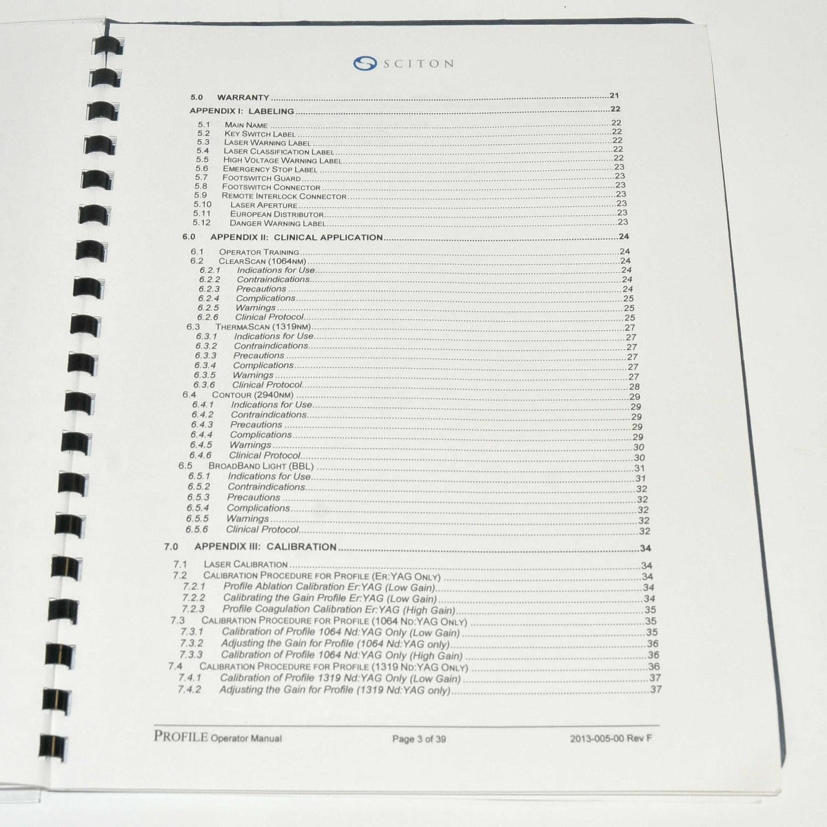 Sciton Profile Laser Operator Manual User Instructional Training Guide Booklet