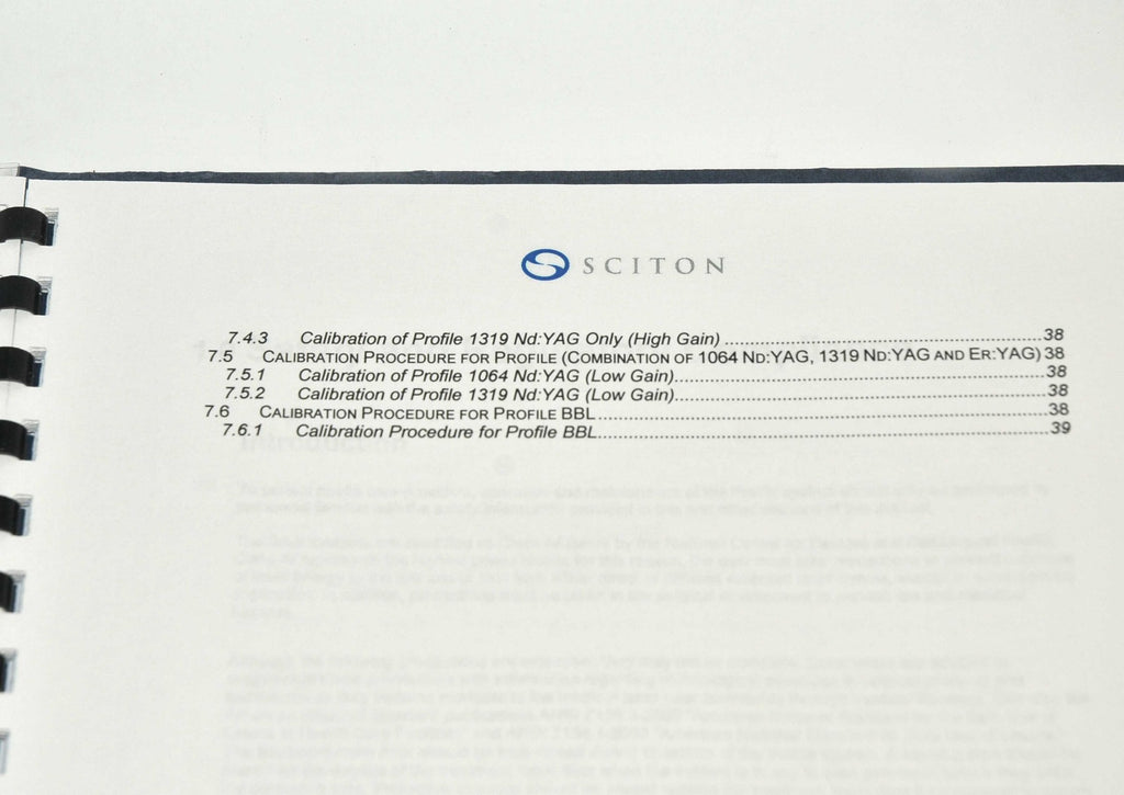 Sciton Profile Laser Operator Manual User Instructional Training Guide Booklet