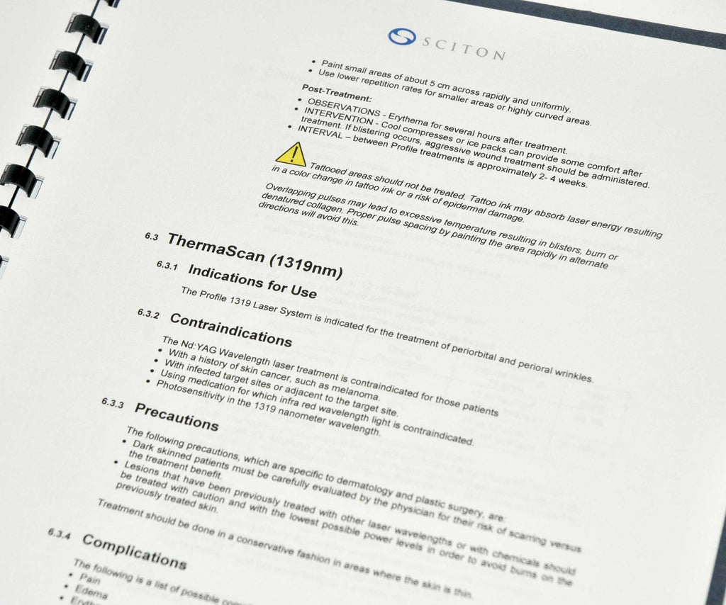 Sciton Profile Laser Operator Manual User Instructional Training Guide Booklet