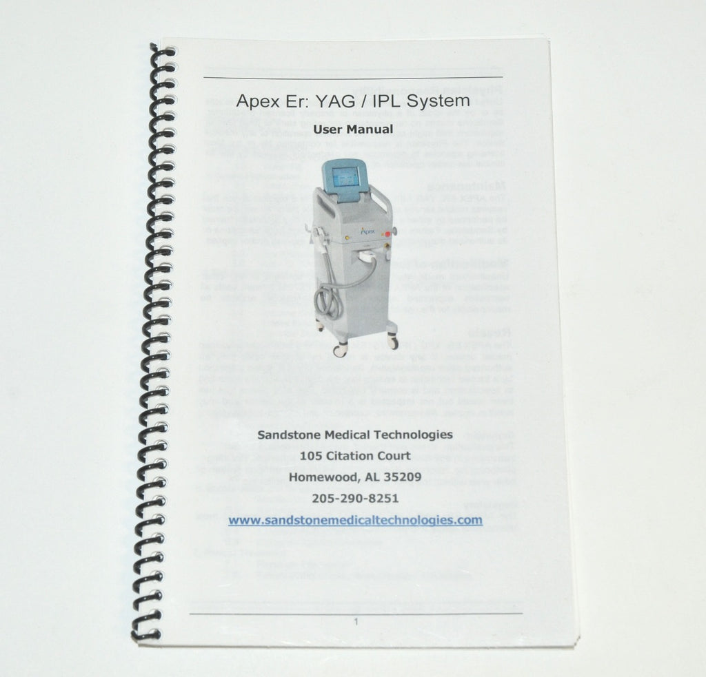 Sandstone Medical Apex Er YAG IPL Laser User Manual Operator Guide Treatment