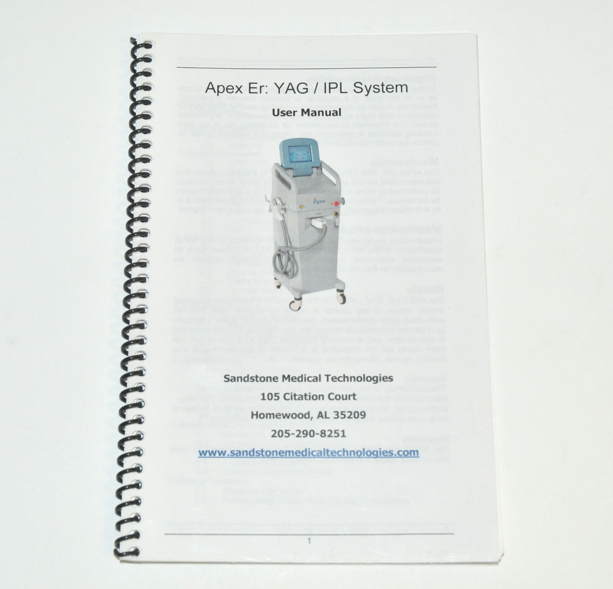 Sandstone Medical Apex Er YAG IPL Laser User Manual Operator Guide Treatment