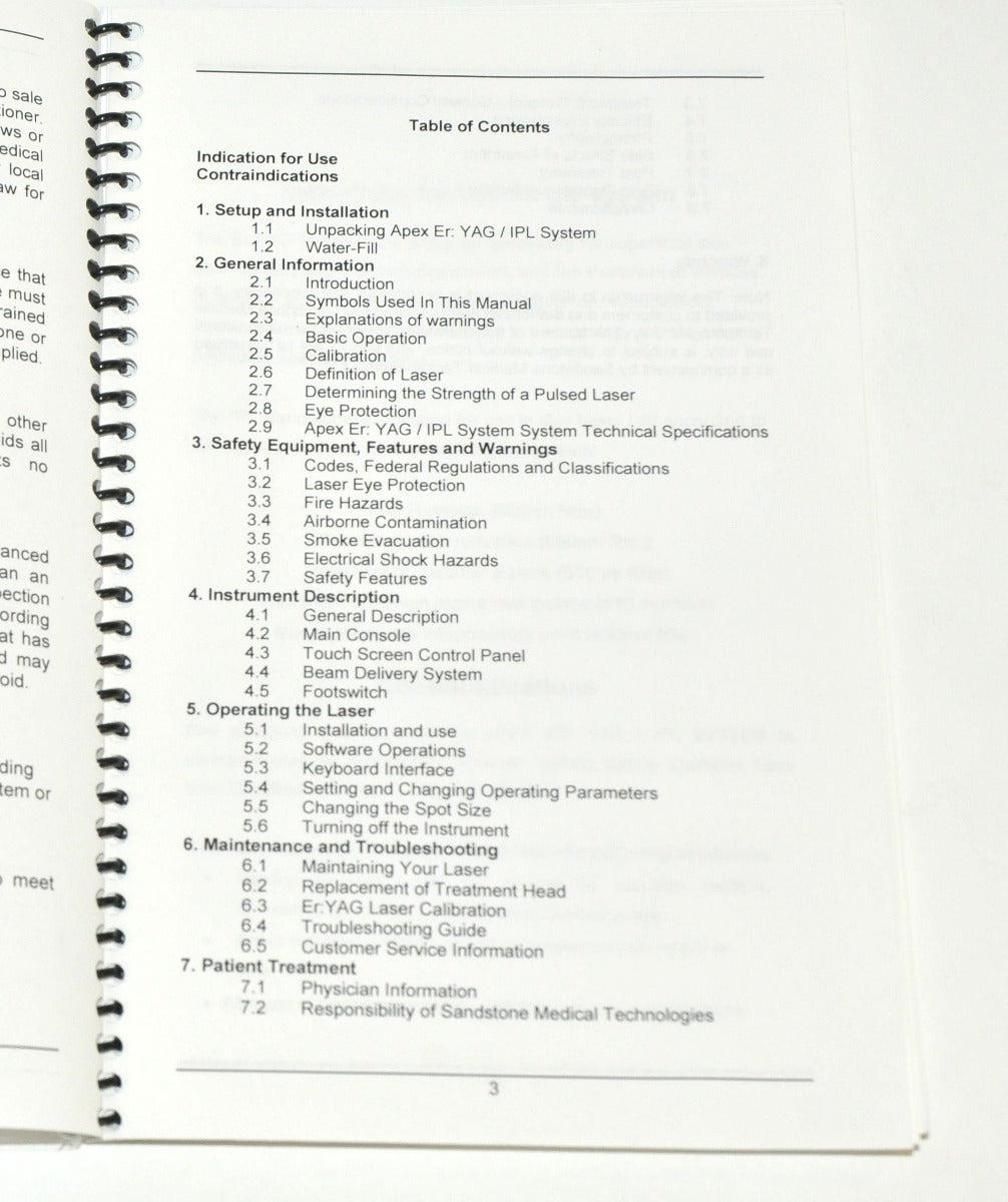 Sandstone Medical Apex Er YAG IPL Laser User Manual Operator Guide Treatment