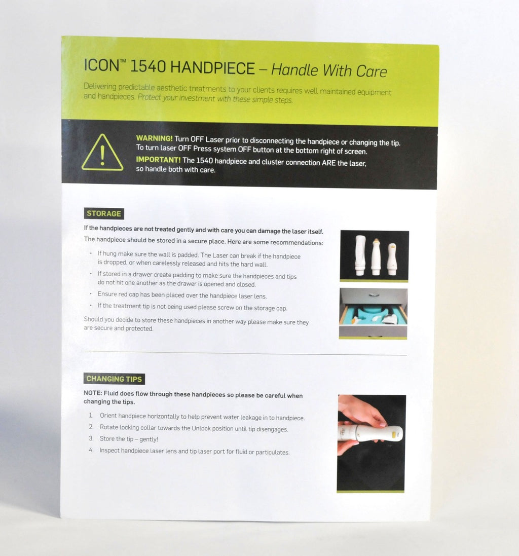 Palomar ICON 1540 Handpiece Handle With Care Instructions Cleaning Calibrating