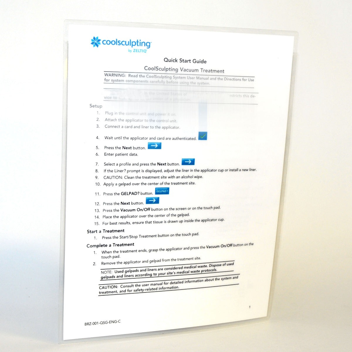 ZELTIQ CoolSculpt Quick Start Guide Cool Sculpt Treatments BRZ-001-QSG-ENG-C
